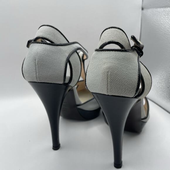 Alberta Ferretti Size 6.5 Patent Leather Canvas High Heels Black Gray Stilettos - Picture 3 of 9